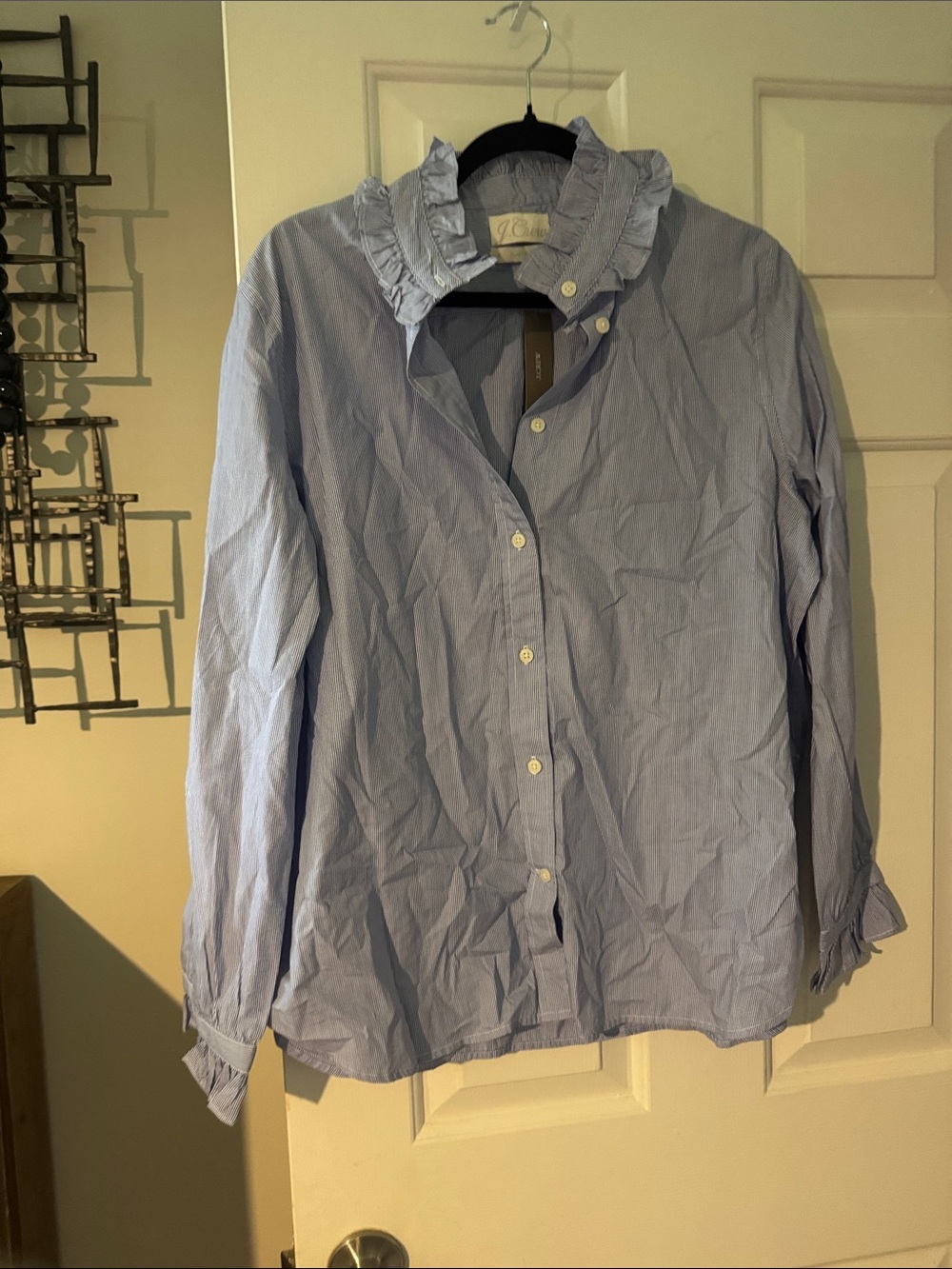 J. Crew Light Blue Ruffle Collar Button-Down Shirt